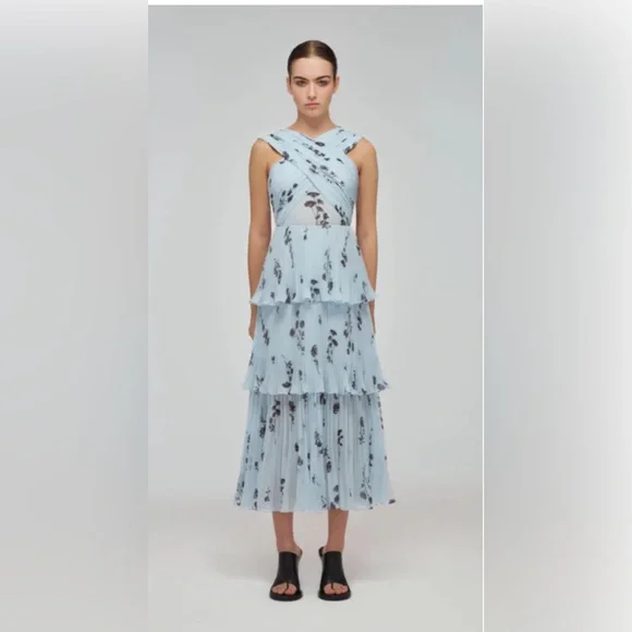 white christmas dresses Navy Chiffon Feather Midi Dress – self-portrait